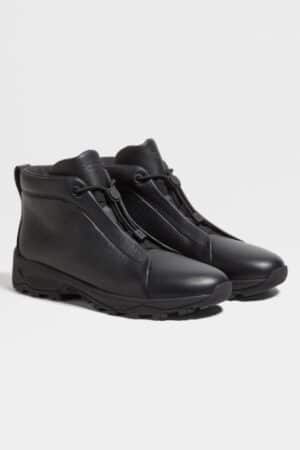 [제냐] 블랙 가죽 트리플 스티치™ 베타 스니커즈