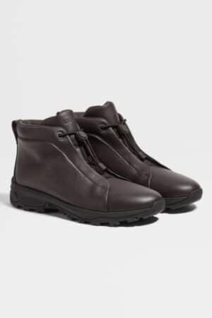 [제냐] 다크 브라운 가죽 트리플 스티치™ 베타 스니커즈